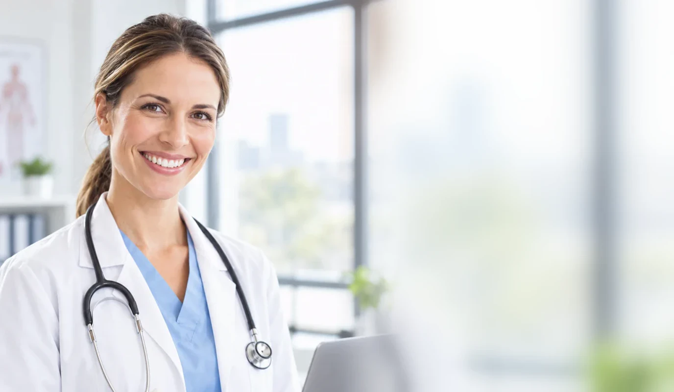 Licensed clinician reviewing health information on a tablet